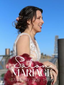 affiche salon du mariage à Thuir, salon du mariage Perpignan 2026, salon du mariage en Occitanie 2026, salon du mariage à la salle des Aspres à Thuir, les 17 et 18 janvier 2026, événement partenaire du magazine Mariage & Beauté