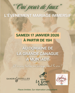 affiche salon du mariage Béziers, date salon du mariage Béziers 2026, salon du mariage immersif à Montady, salon du mariage Montady, salon du mariage Occitanie 2026, dates des salons du mariage en Occitanie 2026