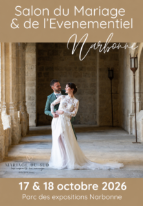 Affiche salon du mariage Narbonne, 17 et 18 octobre 2026, salon du mariage en Occitanie 2026, salons du mariage en Occitanie 2027