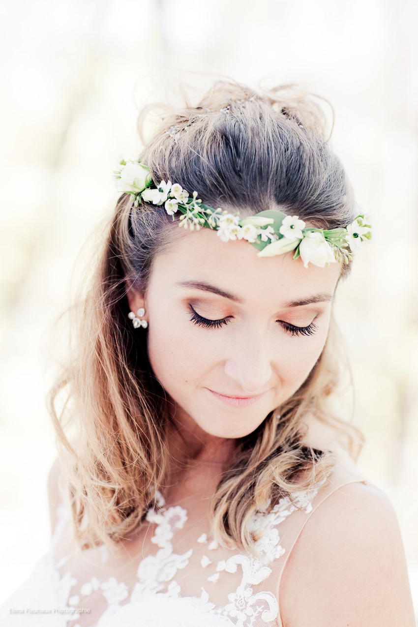 couronne de fleurs, Marion, mariée, maquillage mariage, coiffure de mariage