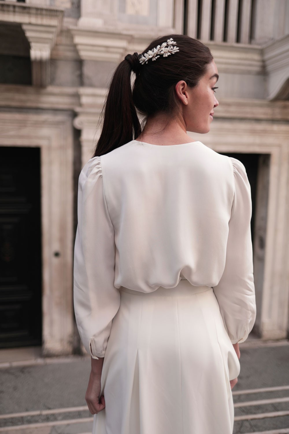 Blouse Emma, collection mariage, Maison Lemoine Paris, haut mariage, collection blanche