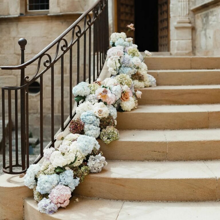 LInstant Coquelicot fleuriste mariage Montpellier mariage fleurs escalier 768x768